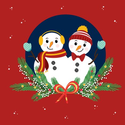 Feestdagen kaartje met 2 vrolijke sneeuwpoppen 2
