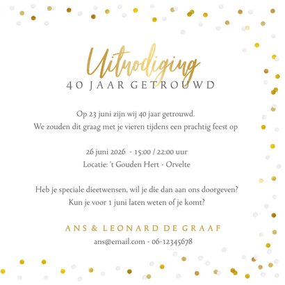 Feestelijke kaart huwelijksjubileum confetti met foto 3