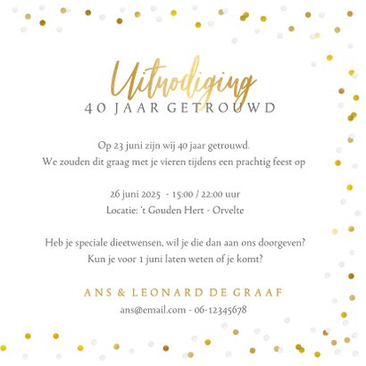 Feestelijke kaart huwelijksjubileum confetti met foto 3