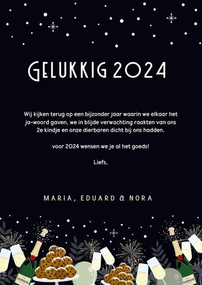 Feestelijke nieuwjaarskaart champagne, oliebollen en foto 3