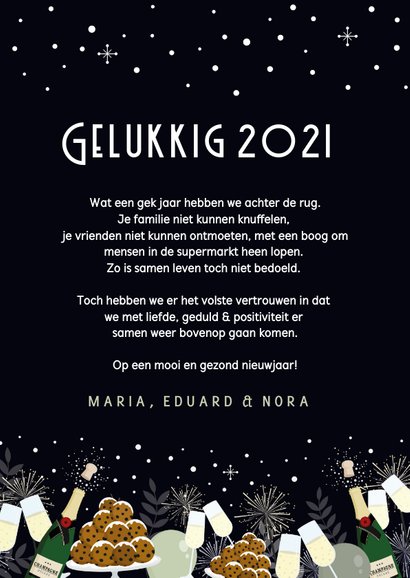 Feestelijke nieuwjaarskaart champagne, oliebollen en foto 3