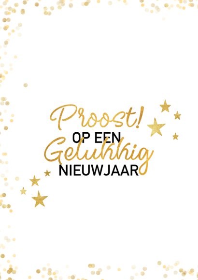 Feestelijke nieuwjaarskaart met gouden sterren en typografie 2