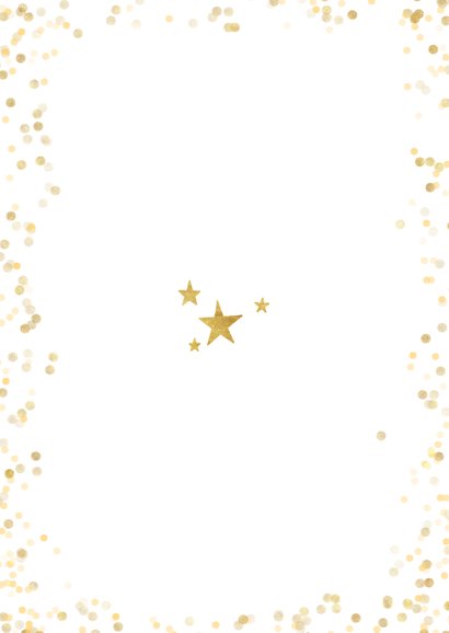Feestelijke nieuwjaarskaart met gouden sterren en typografie Achterkant