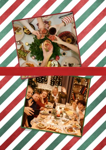 Feestelijke rood groene kerstdiner uitnodiging met strik 2