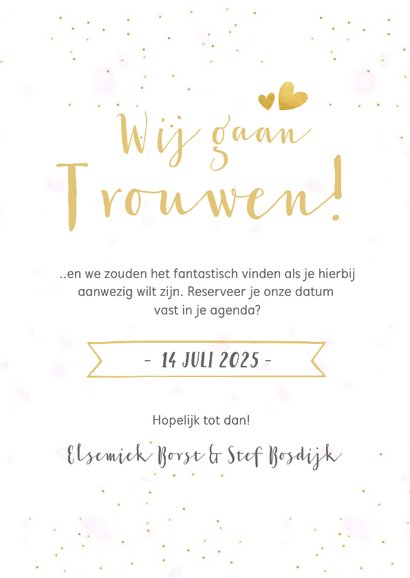 Feestelijke Save the Date kaart met 3 foto's en confetti 3