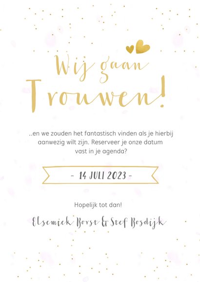 Feestelijke Save the Date kaart met 3 foto's en confetti 3