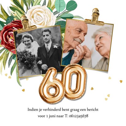 Feestelijke uitnodiging 60 jaar getrouwd botanisch rozen 2