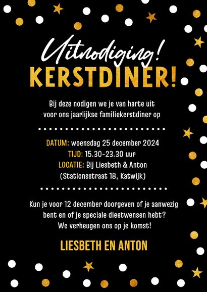 Feestelijke uitnodiging familie kerstdiner confetti 3