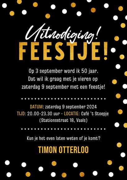 Feestelijke uitnodiging feestje 50 jaar met confetti 3