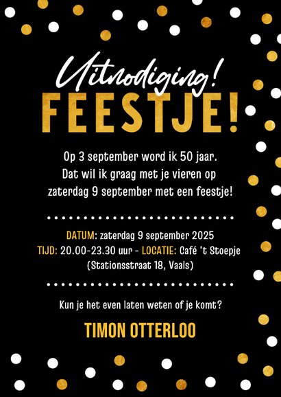 Feestelijke uitnodiging feestje 50 jaar met confetti 3