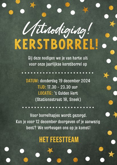 Feestelijke uitnodiging kerstborrel zakelijk met foliedruk 3