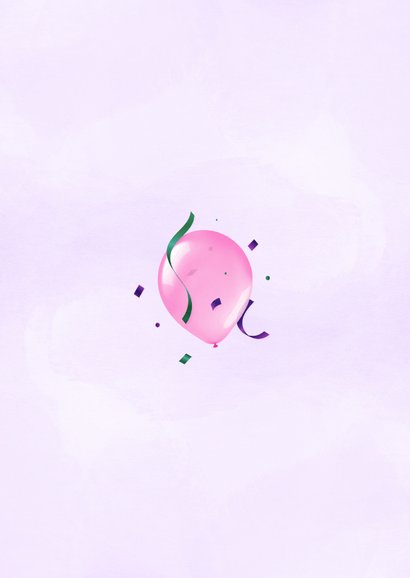 Feestelijke uitnodiging met ballonnen bloemen eigen foto Achterkant