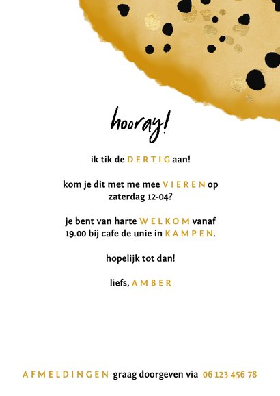 Feestelijke uitnodiging 'thirty' waterverf en spetters 3