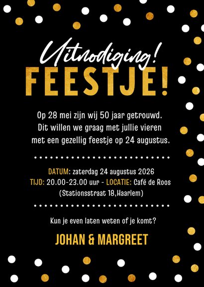 Feestelijke uitnodigingskaart jubileum feest met confetti 3