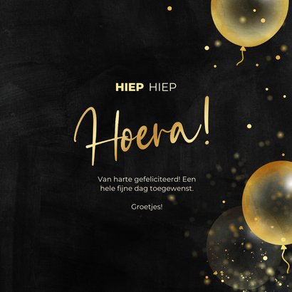 Feestelijke verjaardagskaart hoera met gouden ballonnen 3