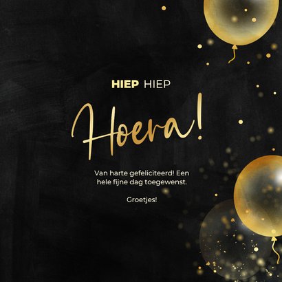 Feestelijke verjaardagskaart hoera met gouden ballonnen 3