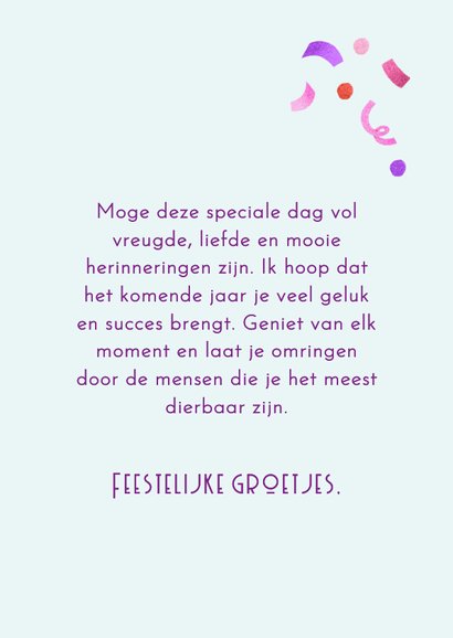 Feestelijke verjaardagskaart met kat en confetti 3