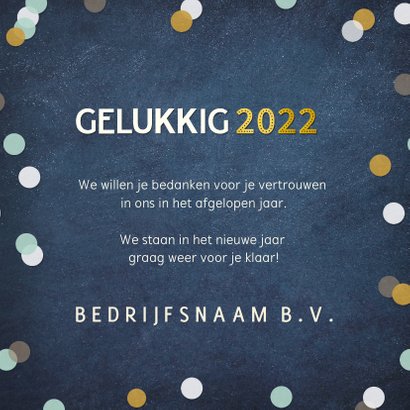 Feestelijke zakelijke nieuwjaarskaart met confetti en goud 3