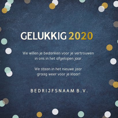 Feestelijke zakelijke nieuwjaarskaart met confetti en goud 3