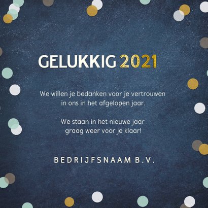 Feestelijke zakelijke nieuwjaarskaart met confetti en goud 3