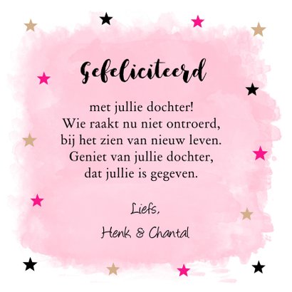 Felicitatie baby meisje waterverf sterren 3