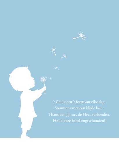 Felicitatie communie silhouet jongen met paardenbloem 2