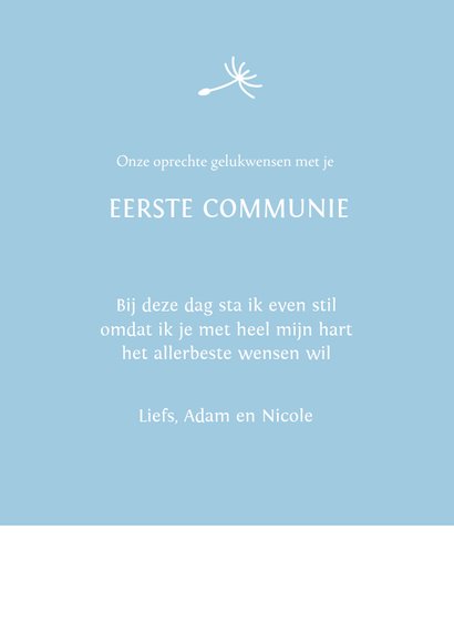 Felicitatie communie silhouet jongen met paardenbloem 3
