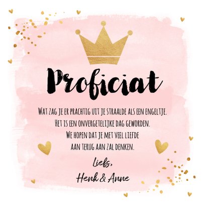 Felicitatie Communie waterverf roze goud 3