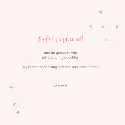 Felicitatie geboorte baby op roze maan met sterren 3
