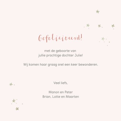 Felicitatie geboorte baby op roze maan met sterren 3
