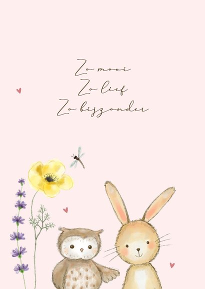 Felicitatie geboorte - bosdieren meisje veldbloemen 2