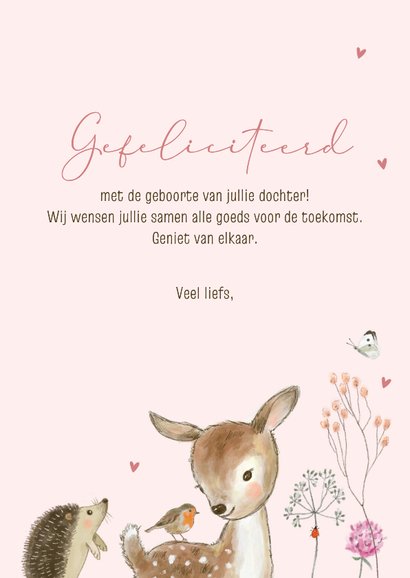 Felicitatie geboorte - bosdieren meisje veldbloemen 3