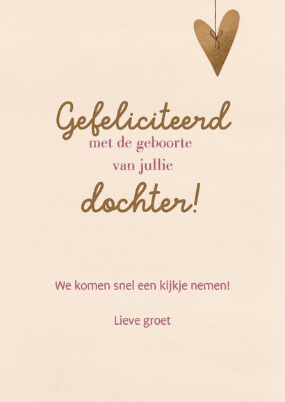 Felicitatie geboorte dochter met roze strik en hartje 3
