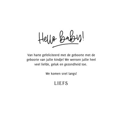 Felicitatie geboorte foto met kader hello baby geschreven 3