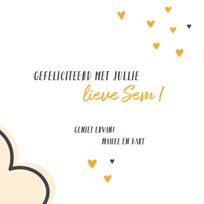 Felicitatie geboorte het regent hartjes uit een lieve wolk 3