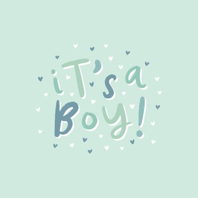 Felicitatie geboorte 'it's a boy!' hip met hartjes 2