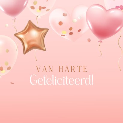 Felicitatie geboorte meisje hartjes en confetti 3d ballonnen 2