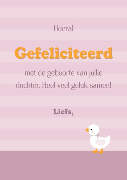 Felicitatie geboorte meisje met olifant en eendje 3