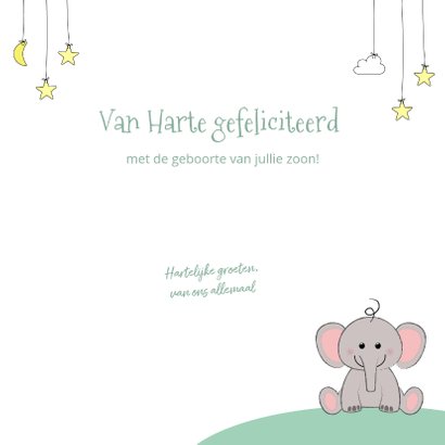 Felicitatie geboorte met een schattig olifantje en sterren 3