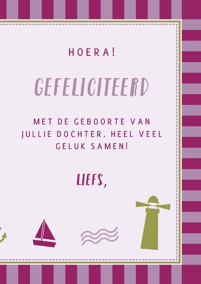 Felicitatie geboorte met walvisje, vuurtoren en kader 3
