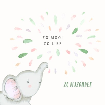 Felicitatie geboorte - olifant met gekleurde spetters 2