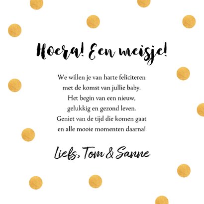 Felicitatie geboorte typografie gouden stippen 3