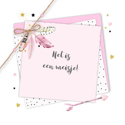 Felicitatie geboorte veren papier 2