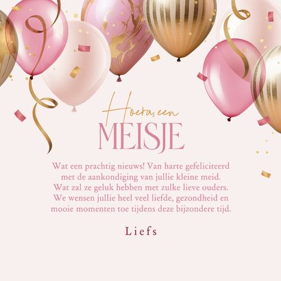 Felicitatie geboorte zwanger meisje ballonnen confetti roze 3