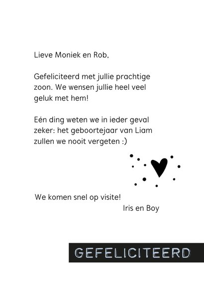Felicitatie geboren in een historisch moeilijke tijd jongen 3