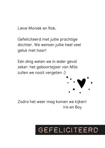 Felicitatie geboren in een historisch moeilijke tijd meisje 3