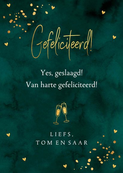 Felicitatie geslaagd groen confetti goudlook 3