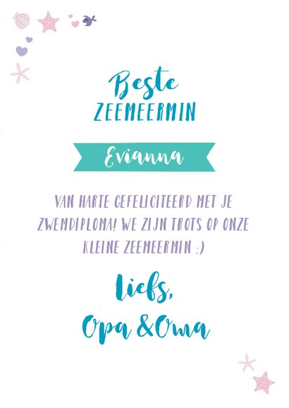 Felicitatie geslaagd zwemdiploma zeemeermin 3