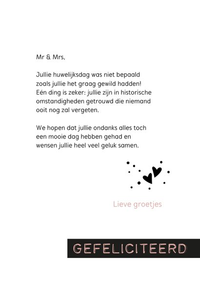 Felicitatie Getrouwd in een historisch moeilijke tijd 3