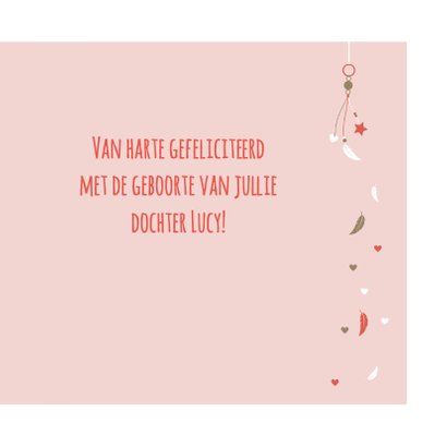 Felicitatie - hanger met hartjes en veertjes 3